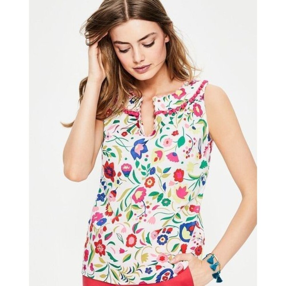 Boden Floral Tank Top Blouse Lightweight 100% Cotton Women Size 8